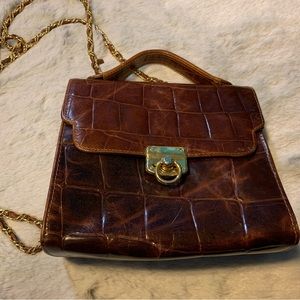 Small Brown Crocodile Style Crossbody/Handbag, gold accents